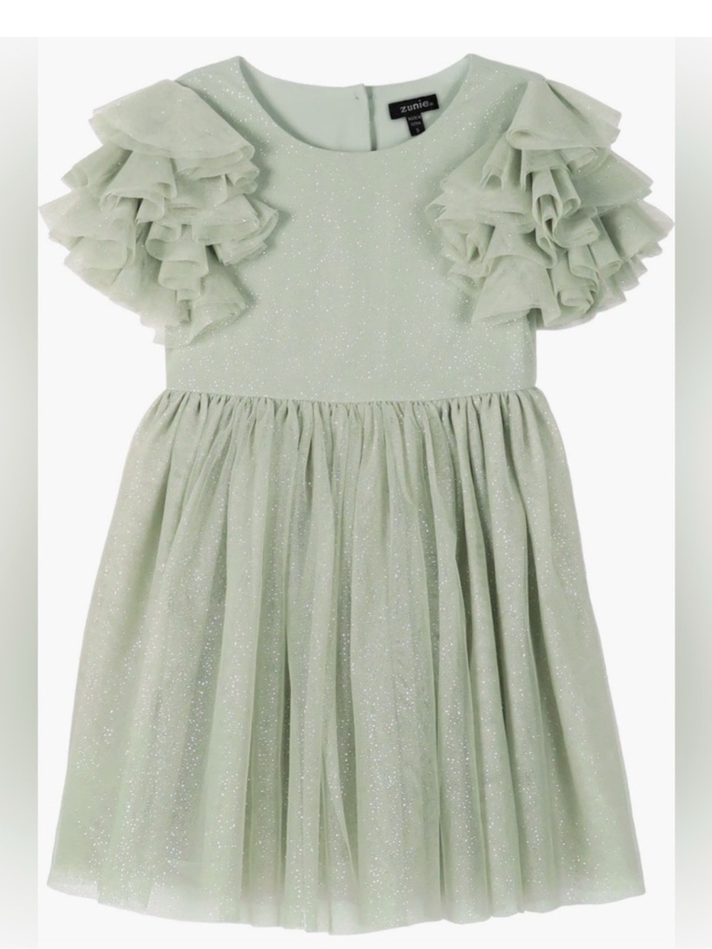 Zunie Light Sage Green Glitter Ruffle Sleeve Party Dress